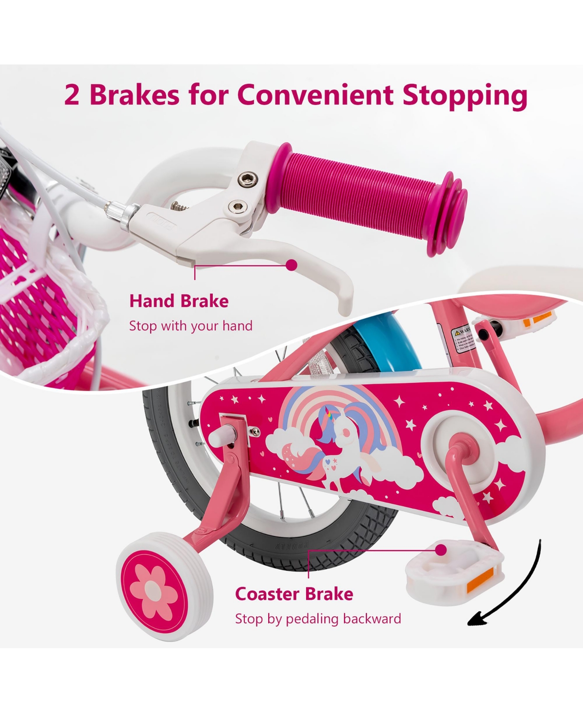 Gymax Inches Kids Bicycle w/ Doll Chair & Basket Kids Bike w/ Training Wheels Pink