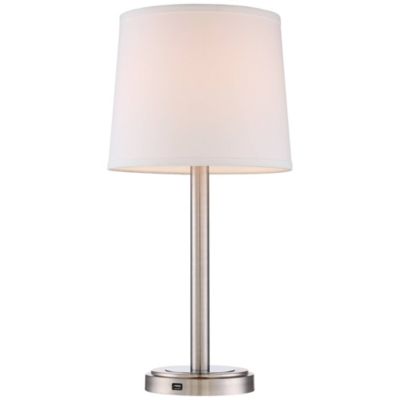 Camile Modern Table Lamps 25" High Set of 2 Brushed Nickel with USB Charging Port Off White Drum Shade for Living Room Office House Desk