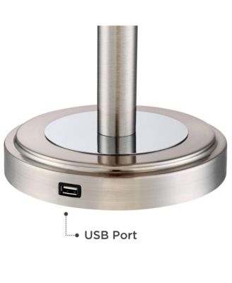 Camile Modern Table Lamps 25" High Set of 2 Brushed Nickel with USB Charging Port Off White Drum Shade for Living Room Office House Desk