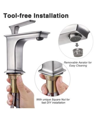 Aquaterior Undermount Sink Cold & Hot Water Simple 1 Hole Bathroom Square Faucet