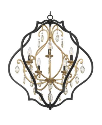 Clara Black Soft Gold Iron Pendant Chandelier 26 1/2" Wide French Amber Crystal 5-Light Fixture for Dining Room House Home Foyer Entryway Kitchen Bedroom Living High Ceiling