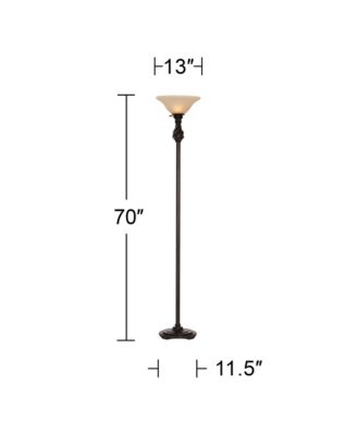 Traditional Torchiere Floor Lamp 70" Tall Hand Applied Black Bronze Swirl Font Amber Glass Shade for Living Room Uplight