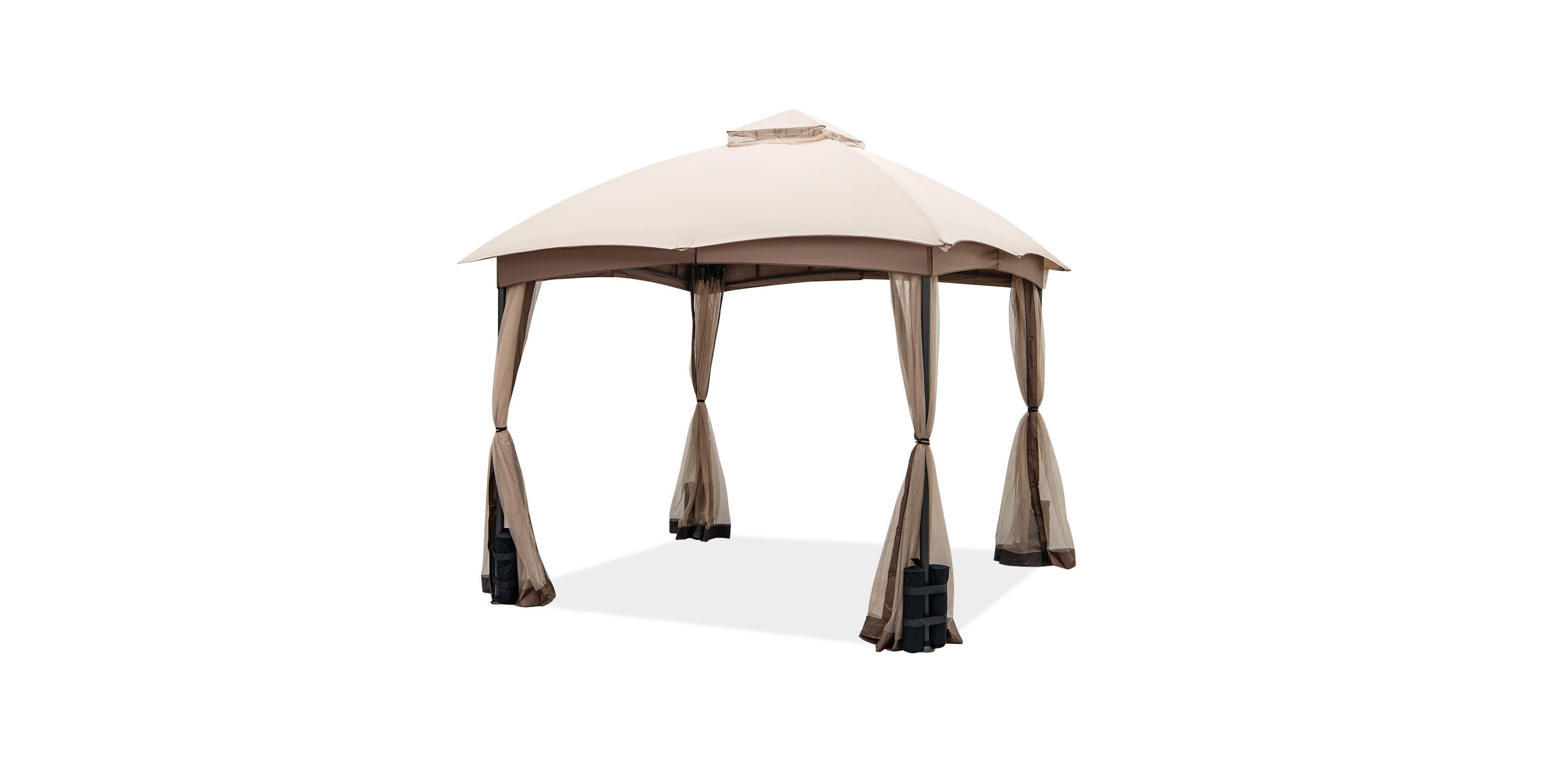 Slickblue 10 X 10 Feet Patio Double-Vent Gazebo with Privacy Netting and 4 Sandbags-Khaki