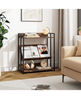 3-Tier Industrial Metal Frame Corner Bookcase with Adjustable Shelves Rustic