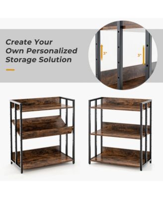 3-Tier Industrial Metal Frame Corner Bookcase with Adjustable Shelves Rustic