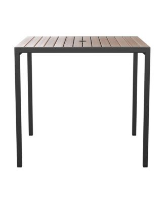 Faux Teak Outdoor Dining Table With Powder Coated Steel Frame And Umbrella Hole