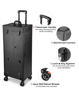 Pro Rolling Makeup Case Aritist Cosmetics w/ Lights Mirror Studio Black