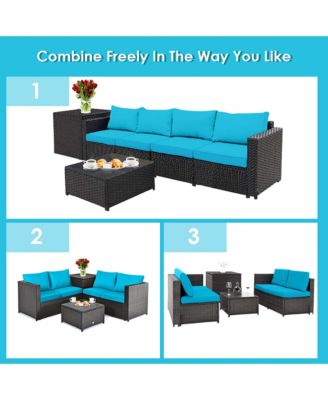 8PCS Outdoor Patio Rattan Furniture Set Cushion Loveseat Storage Table Turquoise