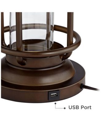 Andreas Industrial Table Lamp 26" High Brown Metal with Nightlight LED and USB Charging Port Oatmeal Shade for Living Room Desk
