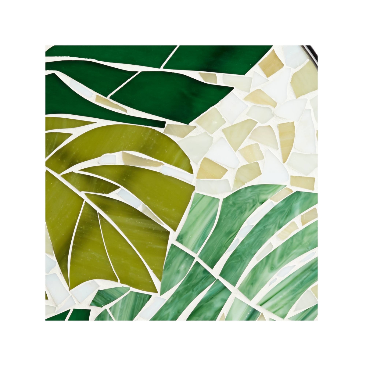 Teal Island Designs Tropical Leaves Black Metal Round Outdoor Accent Side Table WideMosaic Tabletop Gracefully Curved Legs for Spaces Front