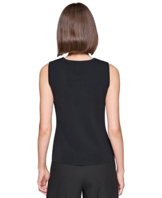 Karl Lagerfeld Women's Round-Neck Faux-Pearl Sleeveless Sweater Top