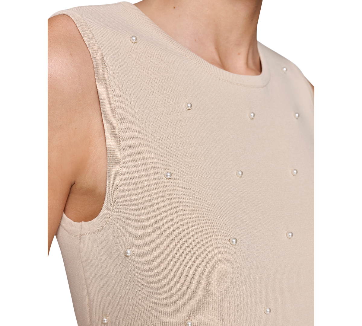 Karl Lagerfeld Women's Round-Neck Faux-Peal Sleeveless Sweater Top