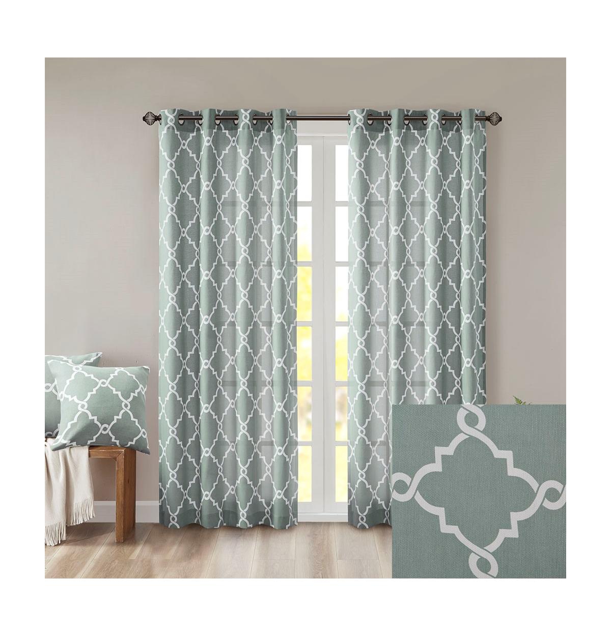 Madison Park Saratoga Fretwork Print Single Window Curtain Panel for Bedroom, Grommet Top Design Single Curtain for Living Room, Width 50 length 95 in