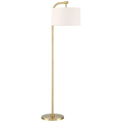 Modern Art Deco Arc Floor Lamp 64" Tall Warm Gold Metal White Fabric Drum Shade for Living Room Reading Family Bedroom Office House Home