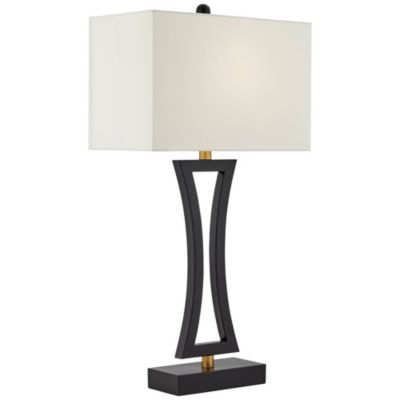 Roxie Modern Table Lamps 31" Tall Set of 2 Black Metal with USB Charging Port White Rectangular Shade for Bedroom Living Room Bedside