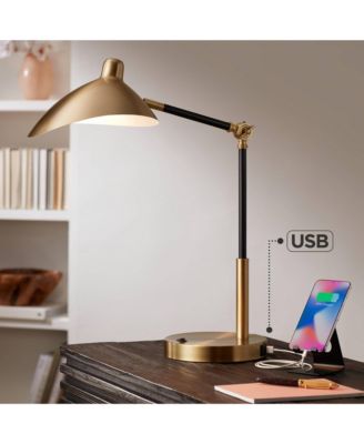 Colborne Modern Mid Century Desk Table Lamp 28" Tall Antique Brass Black with USB Charging Port LED for Bedroom Living Room Bedside Kids