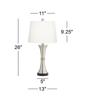 Seymore Modern Table Lamps 26" Tall Set of 2 with USB Charging Port Silver LED Touch On Off White Drum Shade for Bedroom Living Room House Home Desk Bedside Nightstand Office - 360 Lighting
