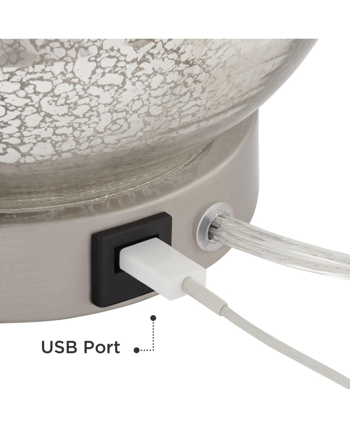 360 Lighting Ledger Modern Accent Table Lamps High Set of 2 with Usb Charging Port and Table Top Dimmers Mercury Glass Off White Drum Shade Liv