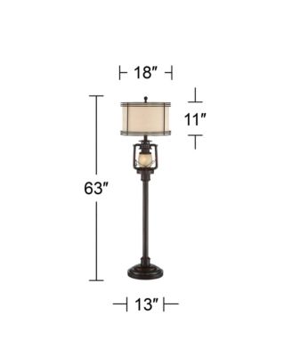 Henson Industrial Floor Lamp 63" Tall Bronze with LED Nightlight Earthy Fabric Drum Shade for Living Room Bedroom Office House Home