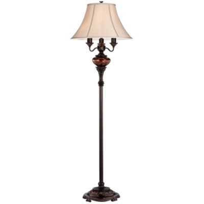 Traditional Floor Lamp 4-Light 63" Tall Lush Bronze Tortoise Glass Font Bell Shade for Living Room Reading Bedroom Office