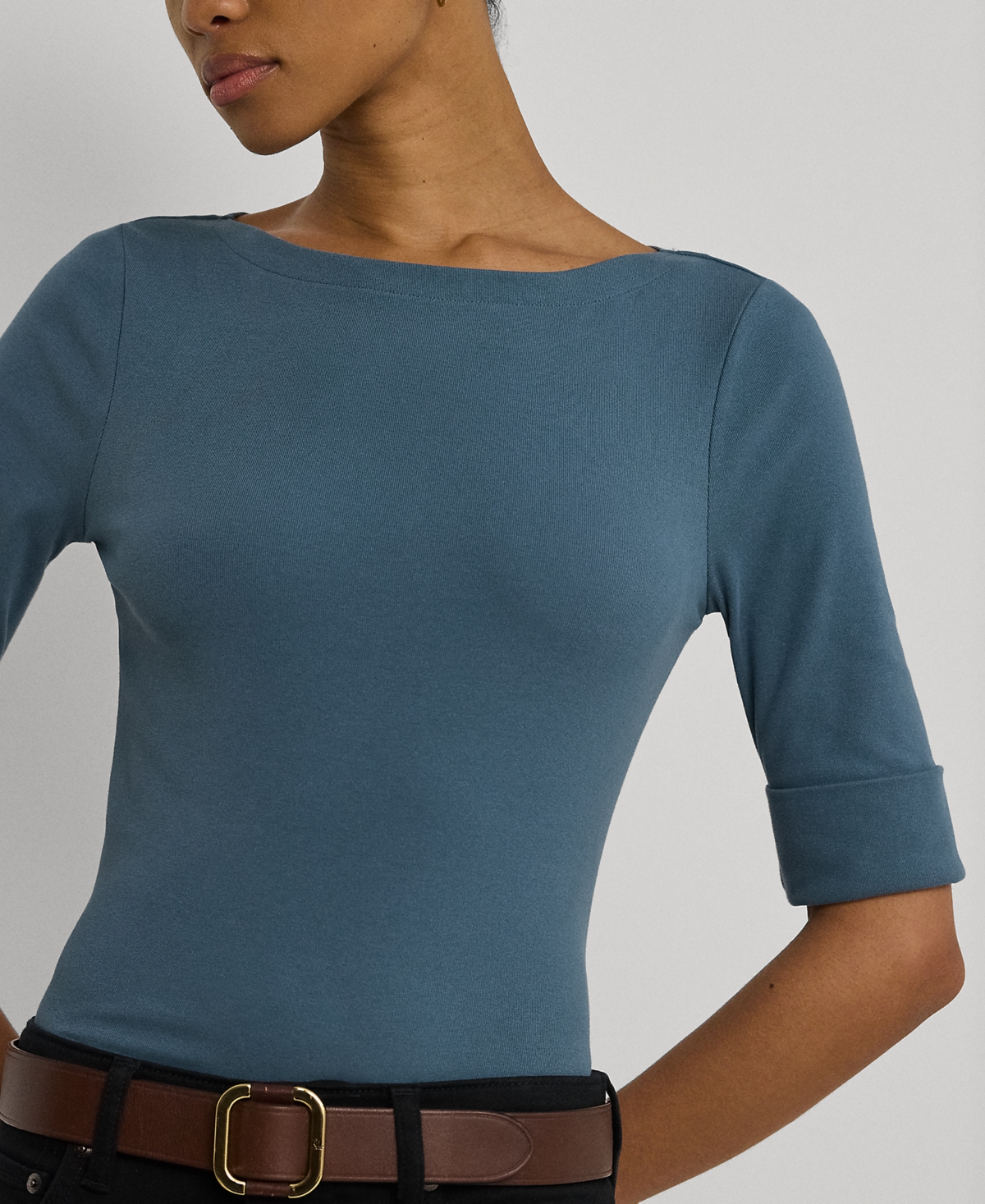 Lauren Ralph Lauren Petite Boat-Neck Elbow-Sleeve Tee
