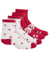 Charter Club Women's 2-Pk. Holiday Fuzzy Butter Socks, Created for Macy's - Snowflakes Fire Brick