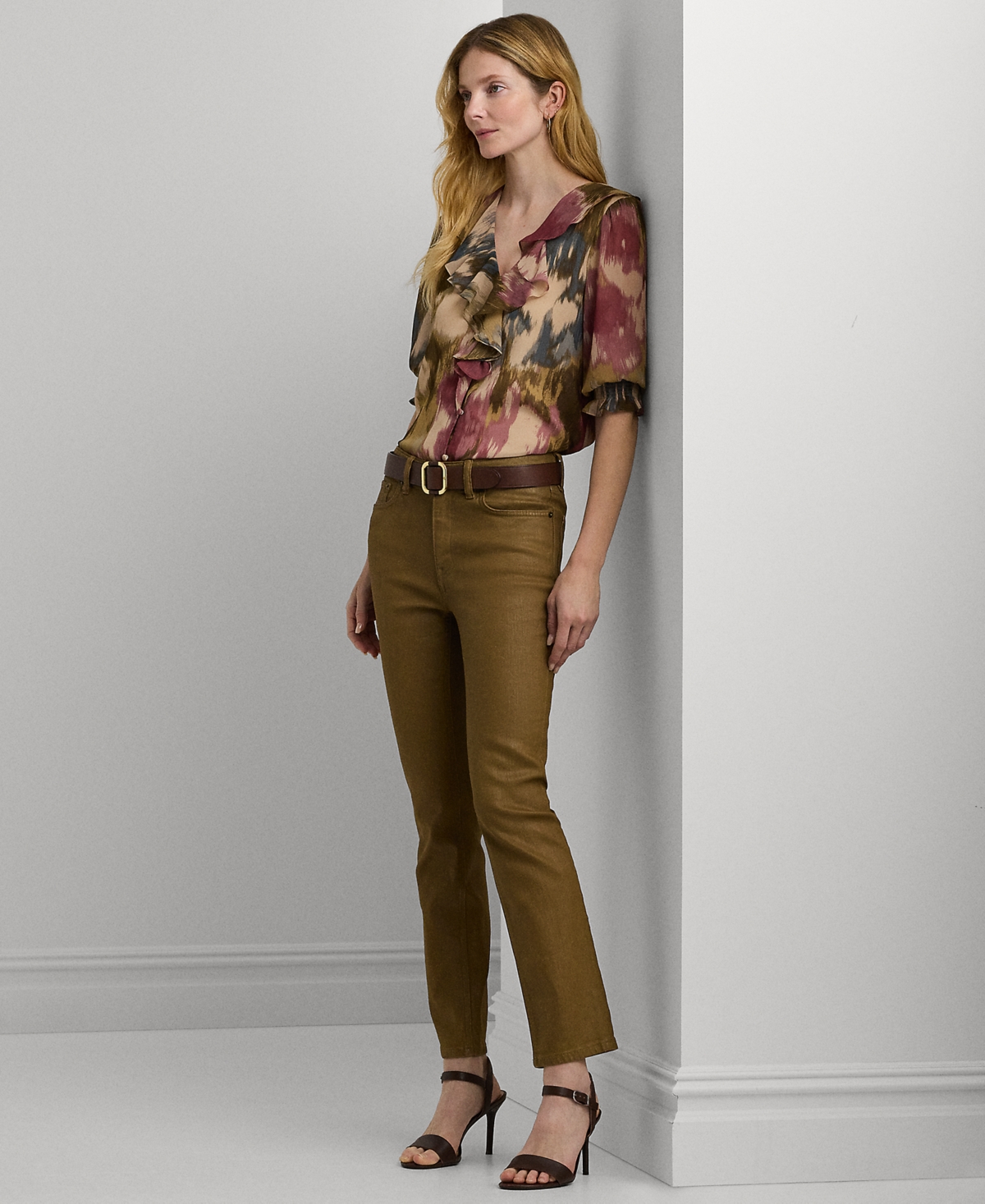 Lauren Ralph Lauren Petite Printed Ruffled Top