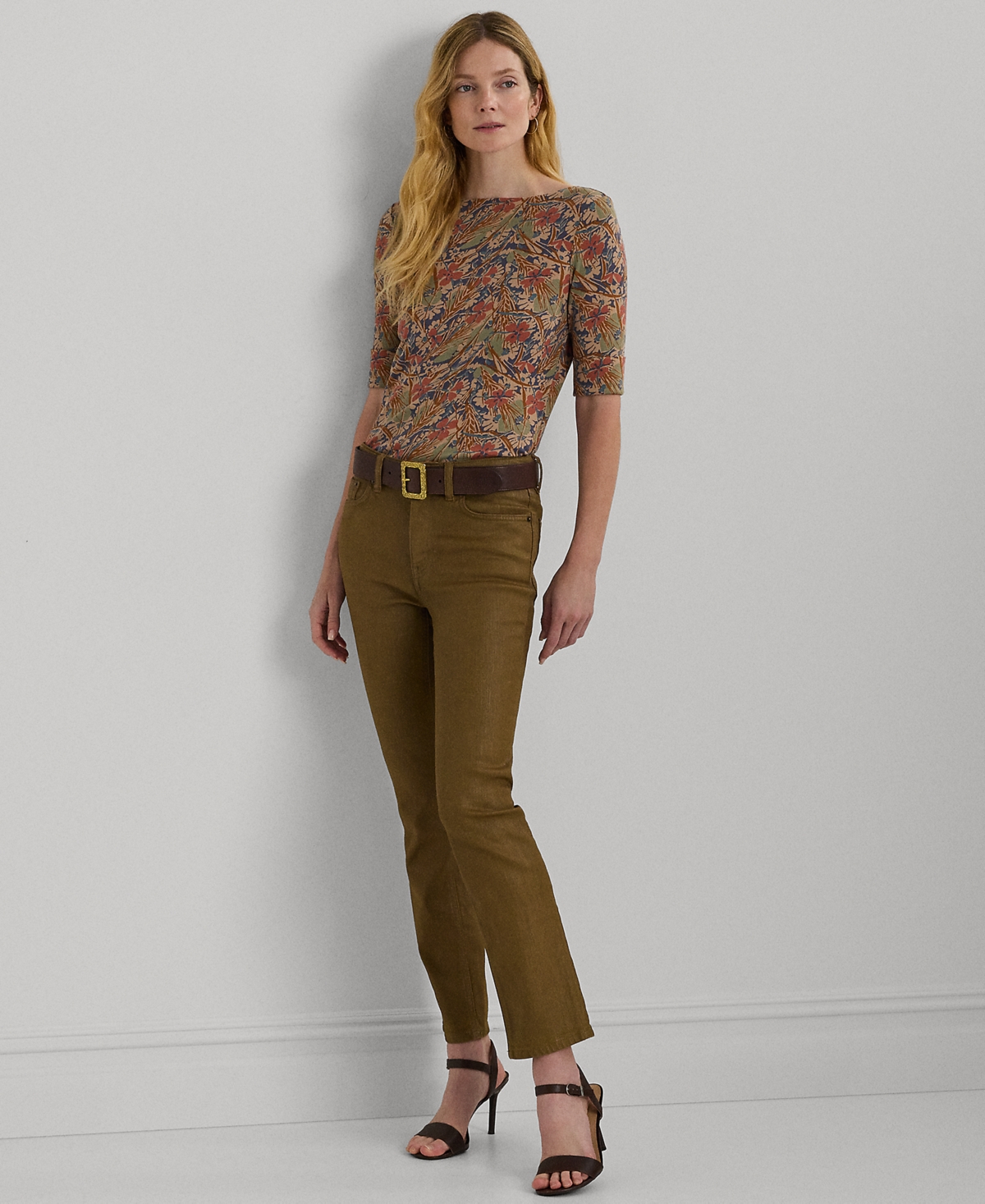 Lauren Ralph Lauren Petite Printed Boat-Neck Top