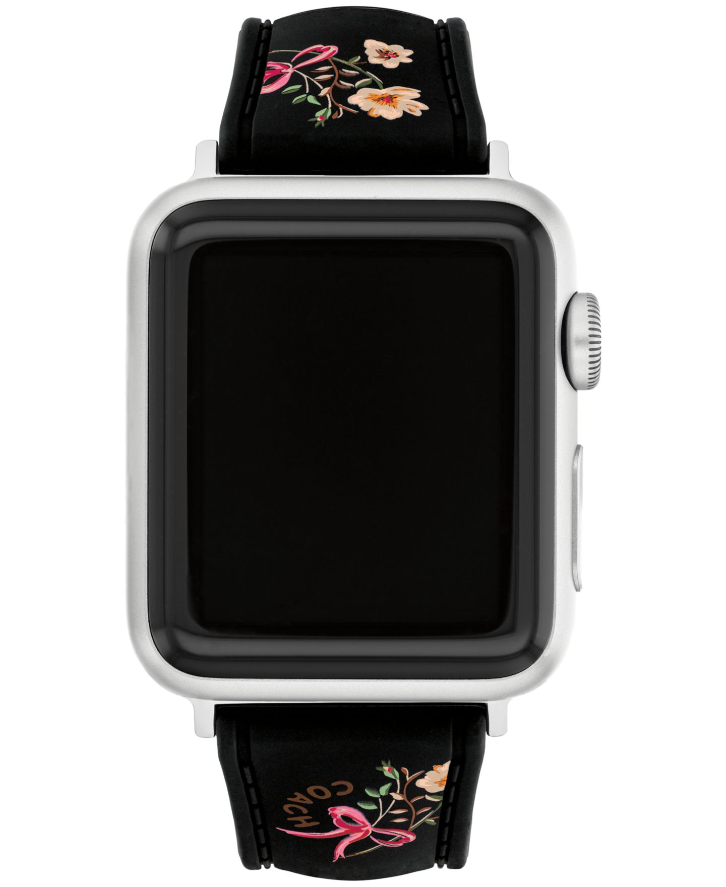 Женский ремешок для часов COACH Black Floral Print Silicone Strap for Apple Watch 38mm, 40mm, 41mm — фото 1