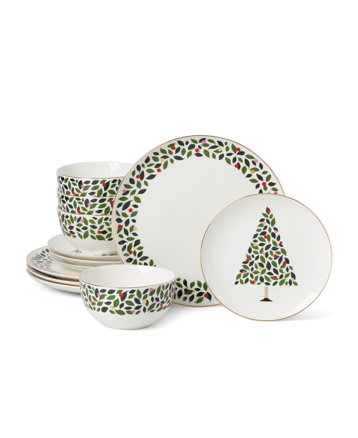 Evergreen 12-Piece Dinnerware Set - White and Ivory
