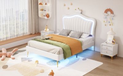 Streamdale Crown Headboard Upholstered Bed with LED Lights