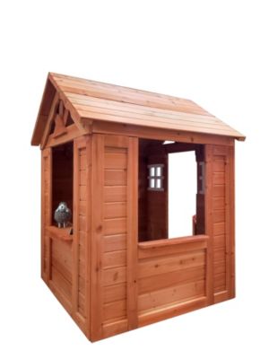 All Wooden Kids Playhouse With 2 Windows And Flower Pot Holder, 42"L x 46"W x 55" H