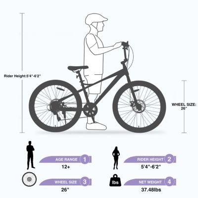 Streamdale Freestyle MTB Bike, 26", Purple, 7-Speed Shimano, Double Disc