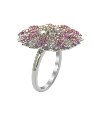 Suzy Levian Sterling Silver Sapphire & Created White Sapphire Flower Ring