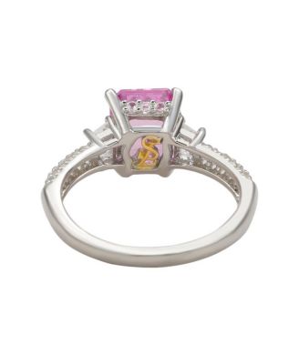 Suzy Levian Sterling Silver Sapphire & Created White Sapphire Emerald Cut Proposal Ring