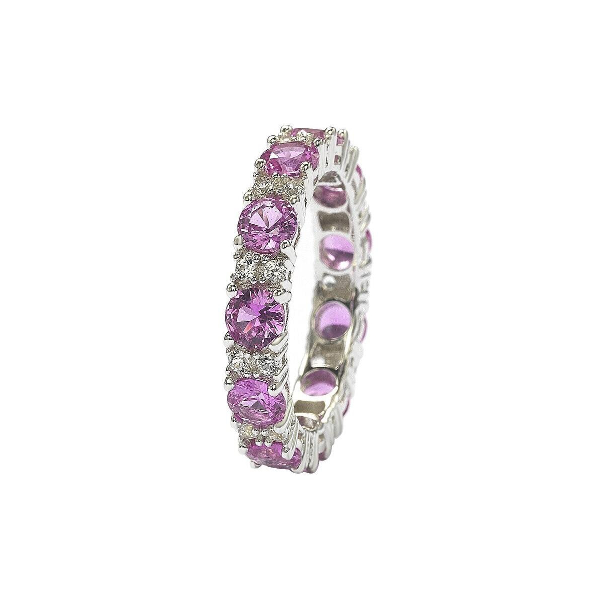 Suzy Levian New YorkSapphire & Lab-Grown White Sapphire Round Cut Eternity Band Ring in Sterling Silver by Suzy Levian - Pink