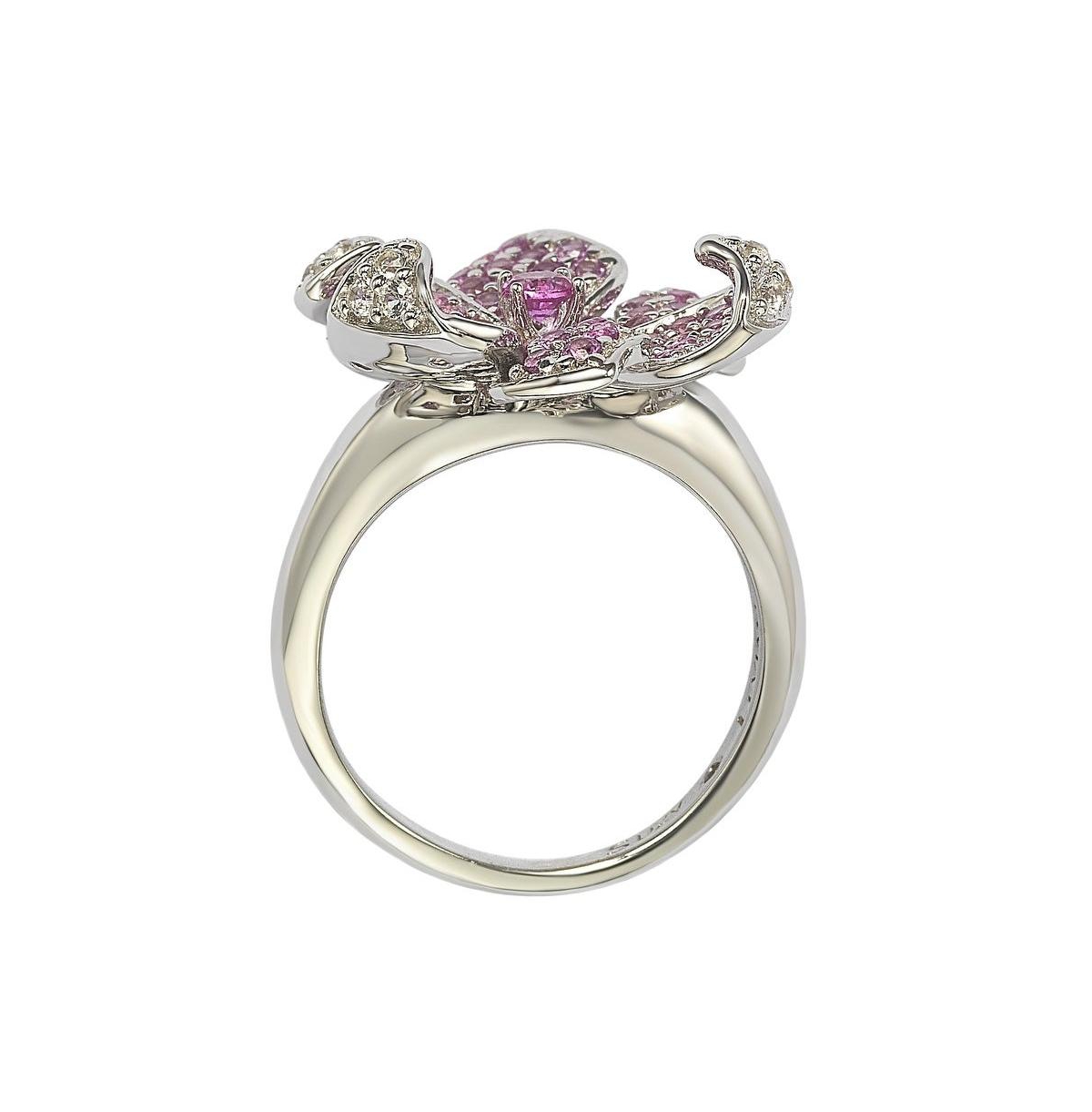 Suzy Levian New YorkSapphire & Lab-Grown White Sapphire Flower Petal Ring in Sterling Silver by Suzy Levian - Pink