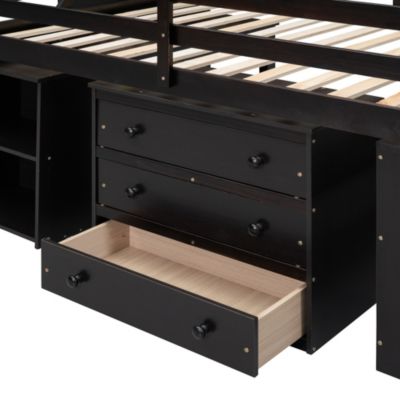 Full Size Loft Bed with Desk, Drawers, Storage Stairs