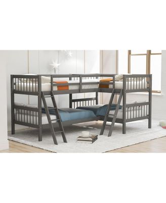 L-Shaped Bunk Bed With Ladder, Twin Size