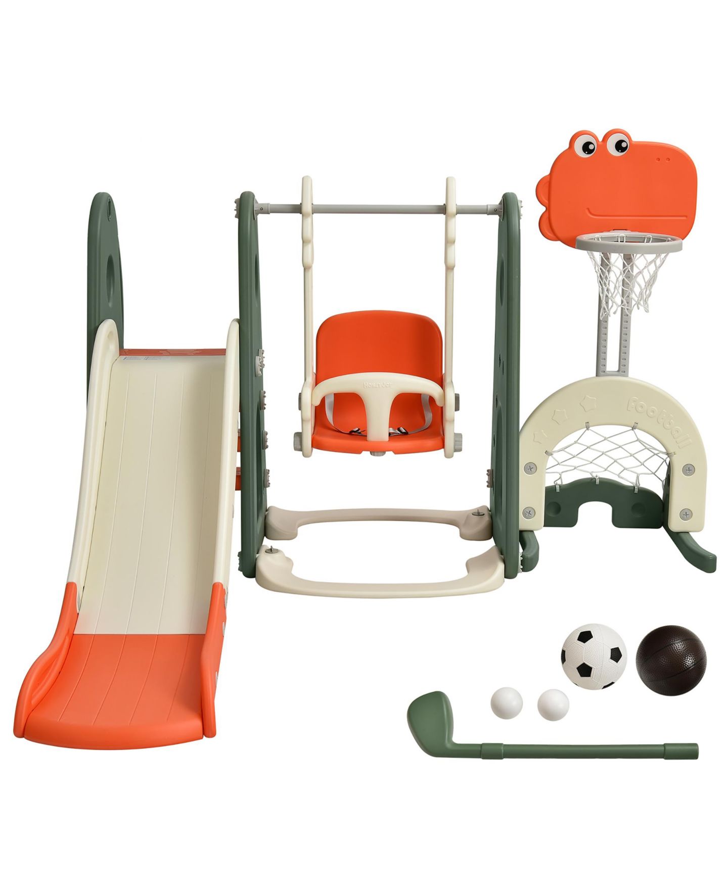 Детские игрушки Costway 6 in 1 Toddler Slide and Swing Set Climber Playset w/ Ball Games Orange, цвет: Оранжевый — фото 9