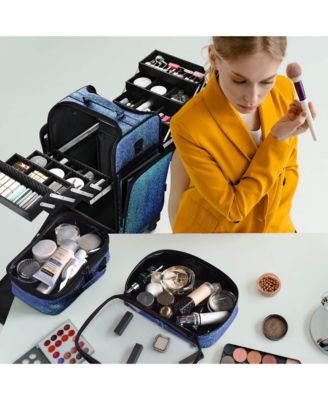 Soft Sided Rolling Makeup Train Case Cosmetic Organizer Trolley Artist