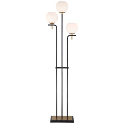 Acadia Modern Floor Lamp 71" Tall Black Warm Gold Metal 3-Light Frosted White Glass Globe Shades Decor for Living Room Reading House Bedroom Home Office House