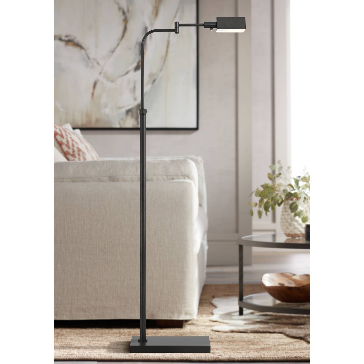 Possini Euro Design Keegan Traditional Pharmacy Floor Lamp Standing Tall Dark BronzeAdjustable Swing Arm Metal Tent Shade Decor for Living