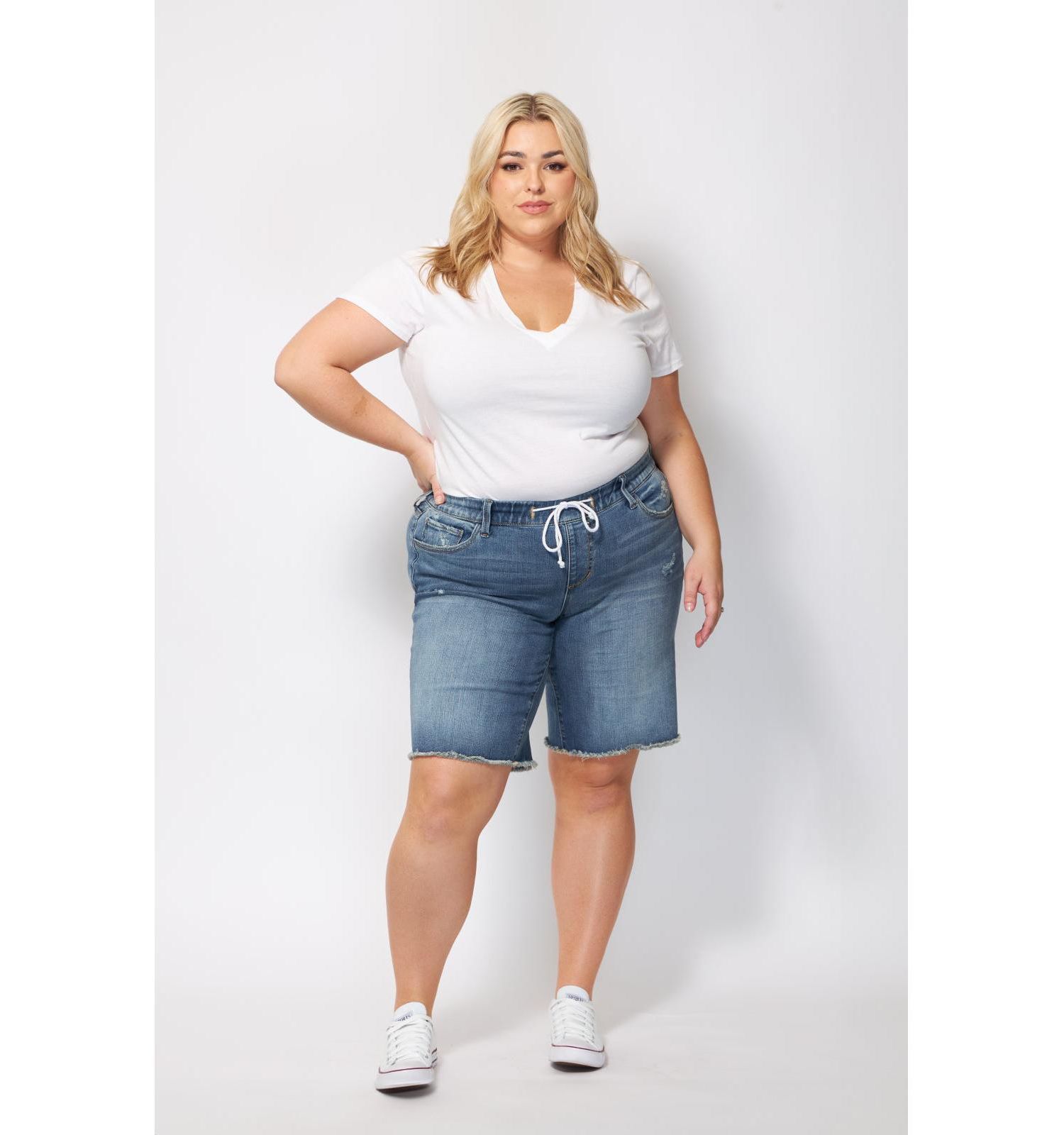 Plus Size Denim Mid Rise Bermuda Shorts