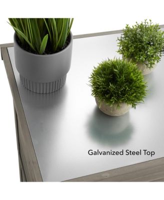 Outdoor Storage Cabinet and Potting Bench with Metal Tabletop and Storage Cabinet - Wooden Outdoor Garden Patio Workstation Table, Natural