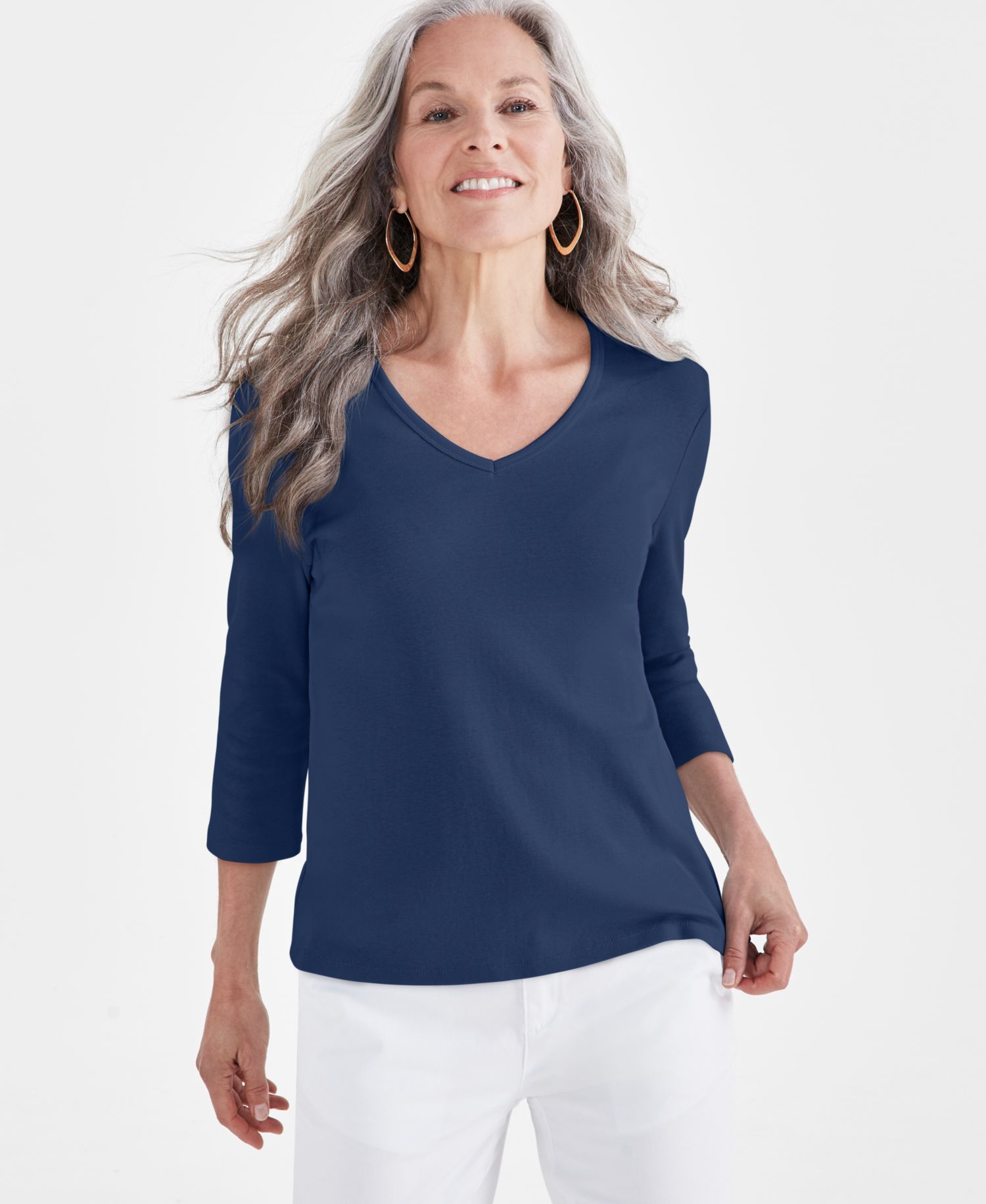 Petite V-Neck 3/4-Sleeve T-Shirt