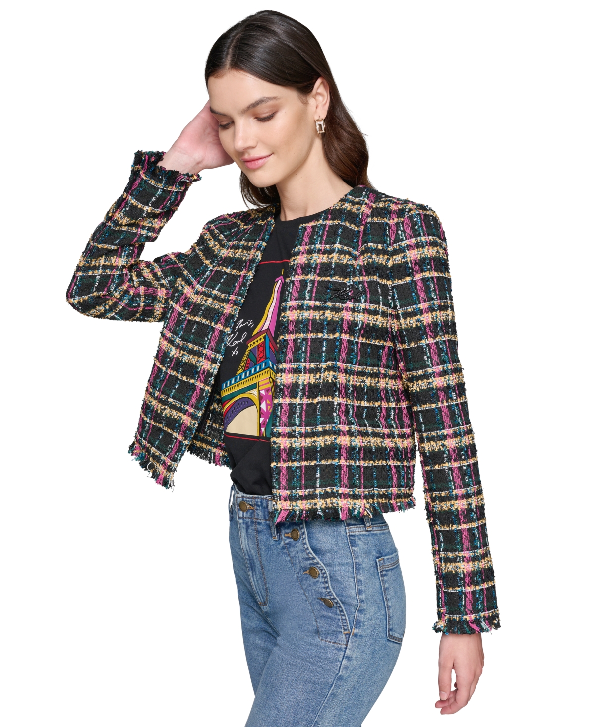 Karl Lagerfeld Paris Women's Petite Tweed Jacket