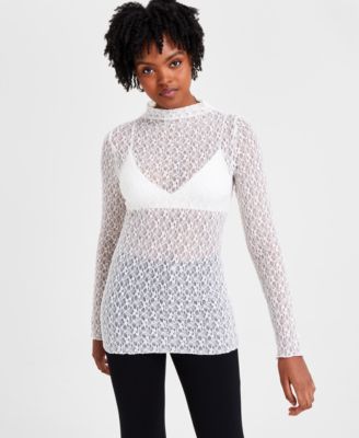 Bar III - Women's Mock Neck Lace Tunic