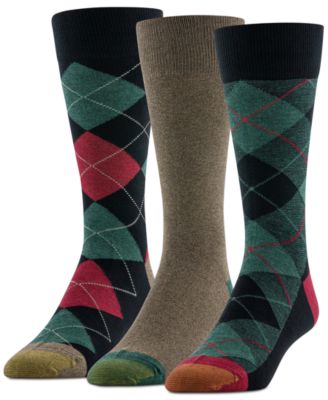 holiday dress socks Gold Toe Men's Plaid Crew Socks, 3-Pack navy-blue-gold