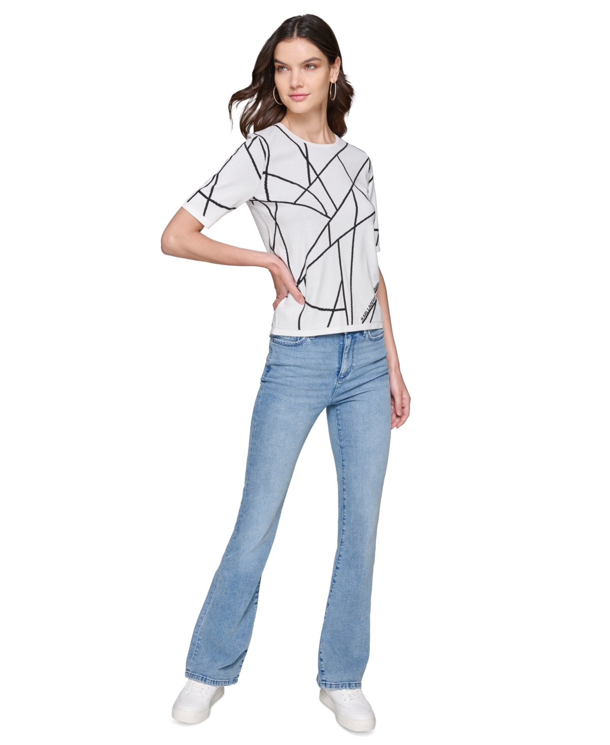 Karl Lagerfeld Paris Women's Geo-Print Sweater - Soft White  Black